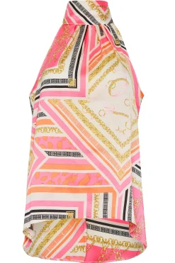 M&Co Womens M&Co Pink Scarf Print Halter Neck Blouse