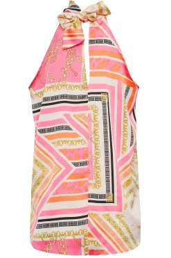 M&Co Womens M&Co Pink Scarf Print Halter Neck Blouse