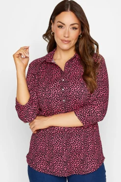 M&Co Womens M&Co Pink Spot Print Half Placket Jersey Shirt