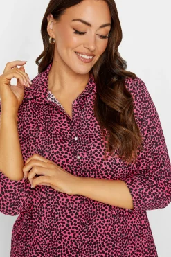 M&Co Womens M&Co Pink Spot Print Half Placket Jersey Shirt