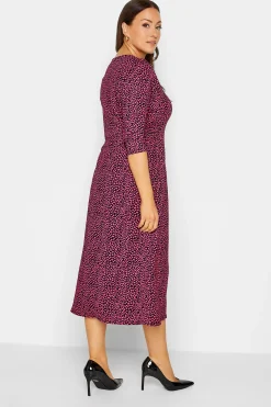 M&Co Womens M&Co Pink Spot Print Button Through Midi Dress