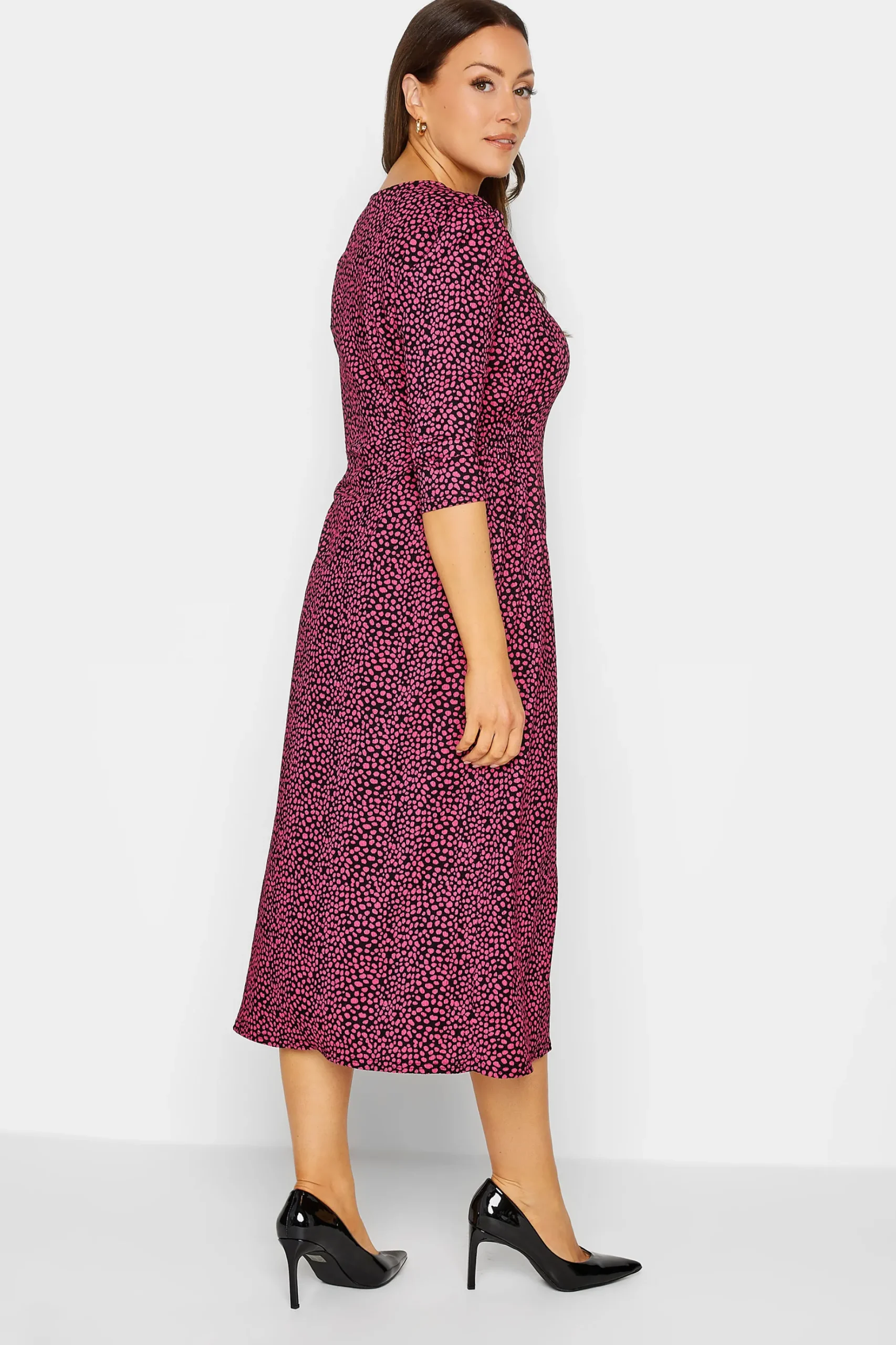 M&Co Womens M&Co Pink Spot Print Button Through Midi Dress