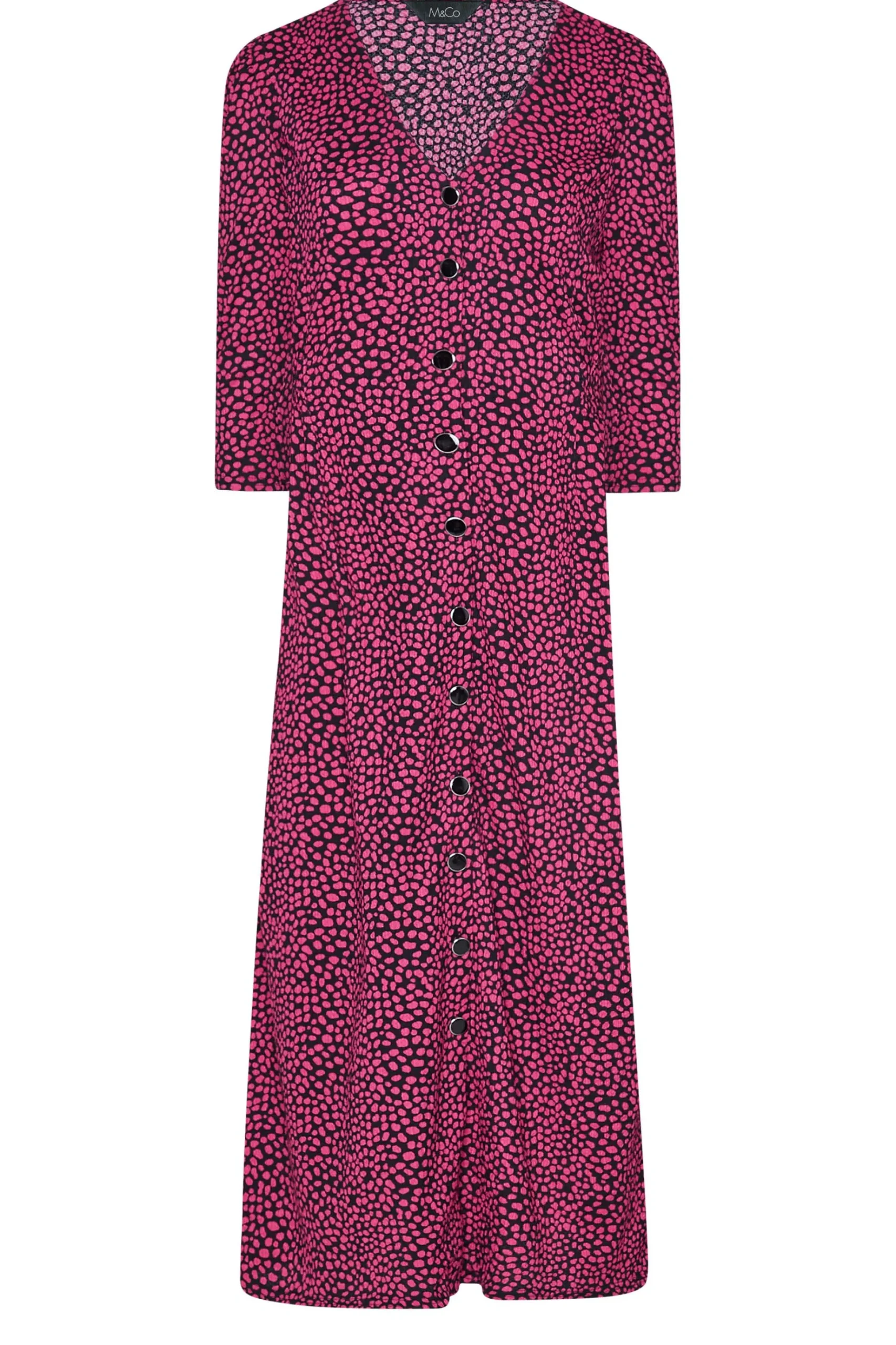 M&Co Womens M&Co Pink Spot Print Button Through Midi Dress