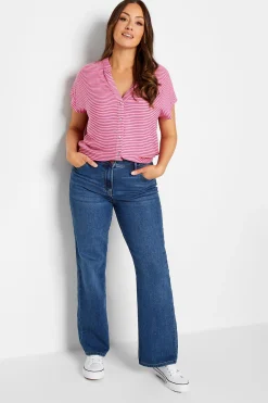 M&Co Womens M&Co Pink Stripe Grown On Sleeve Top