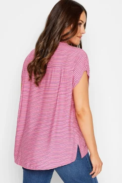 M&Co Womens M&Co Pink Stripe Grown On Sleeve Top