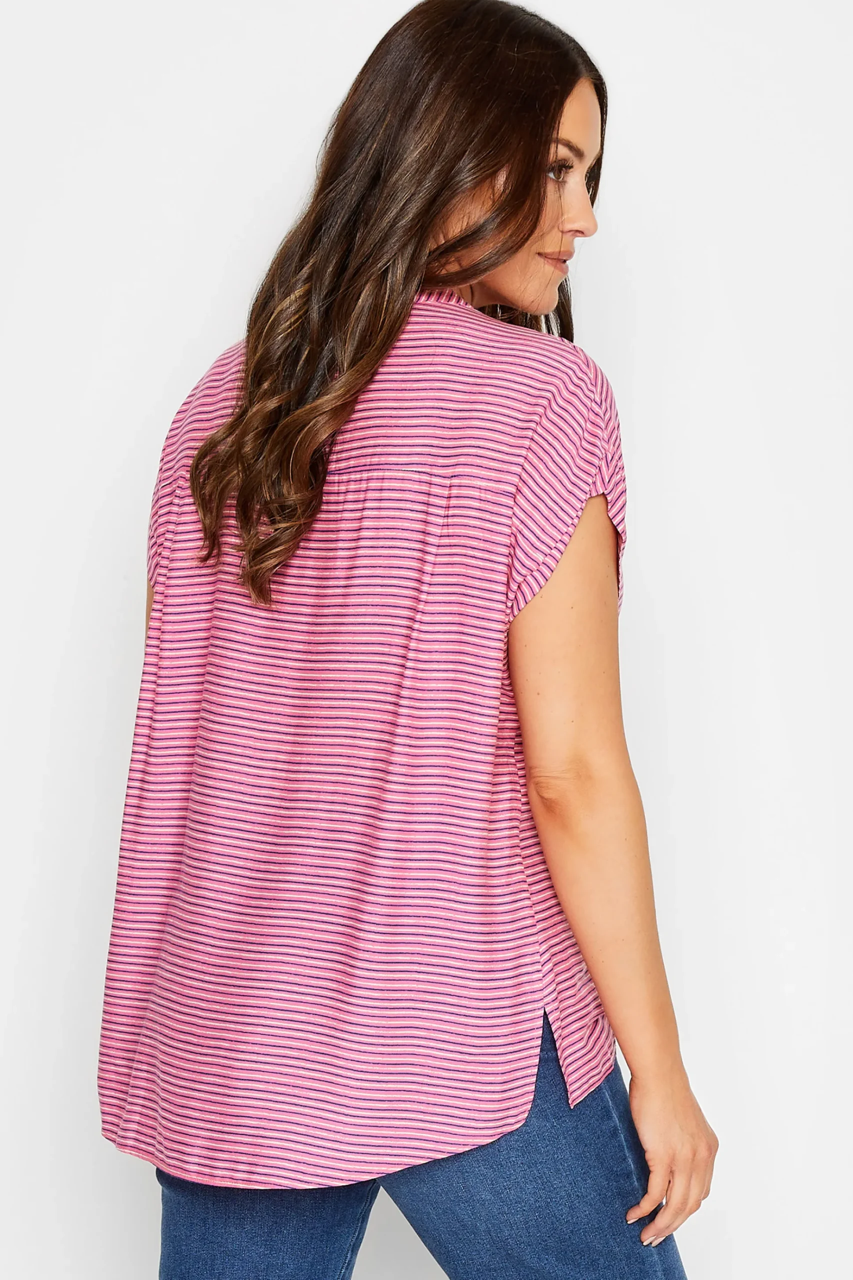 M&Co Womens M&Co Pink Stripe Grown On Sleeve Top