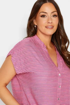M&Co Womens M&Co Pink Stripe Grown On Sleeve Top