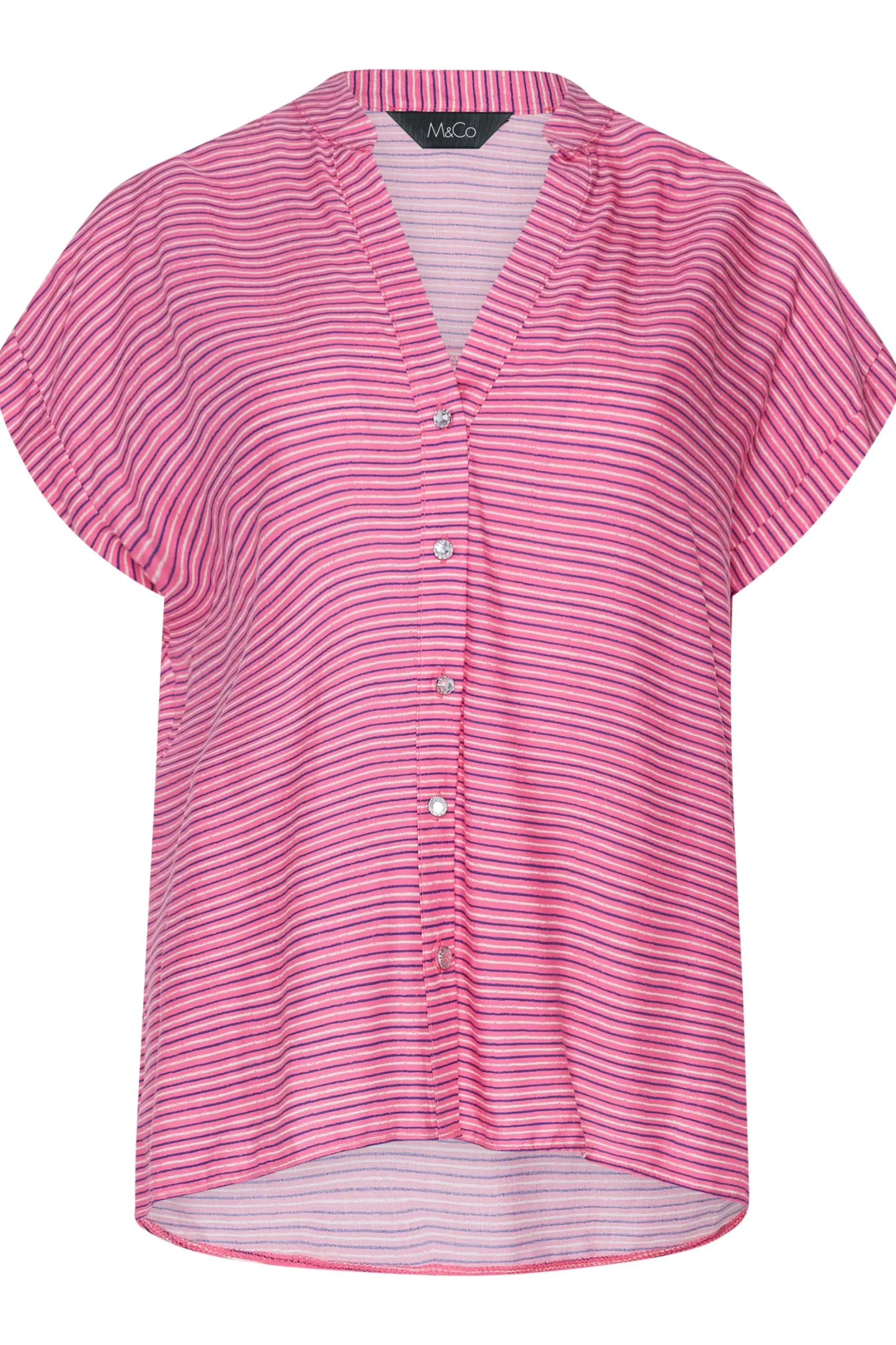 M&Co Womens M&Co Pink Stripe Grown On Sleeve Top