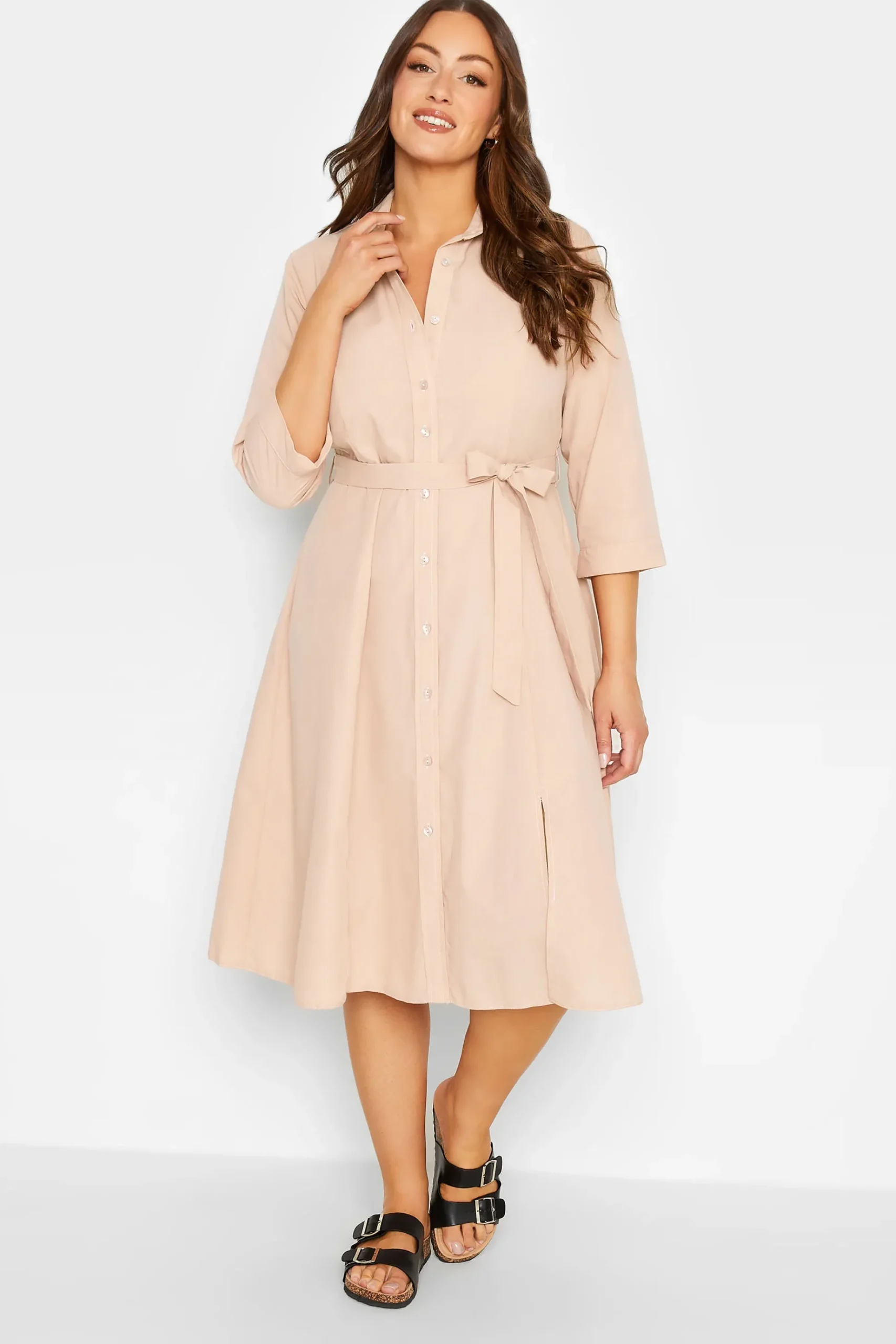 M&Co Womens M&Co Pink Tie Waist Shirt Dress
