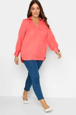 M&Co Womens M&Co Pink V-Neck Collared Blouse