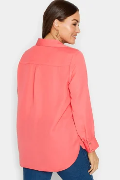 M&Co Womens M&Co Pink V-Neck Collared Blouse