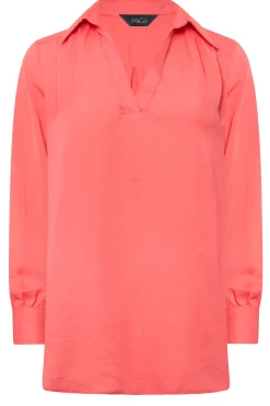 M&Co Womens M&Co Pink V-Neck Collared Blouse