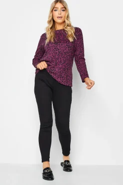 M&Co Womens M&Co Purple Animal Print Long Sleeve Cotton Top