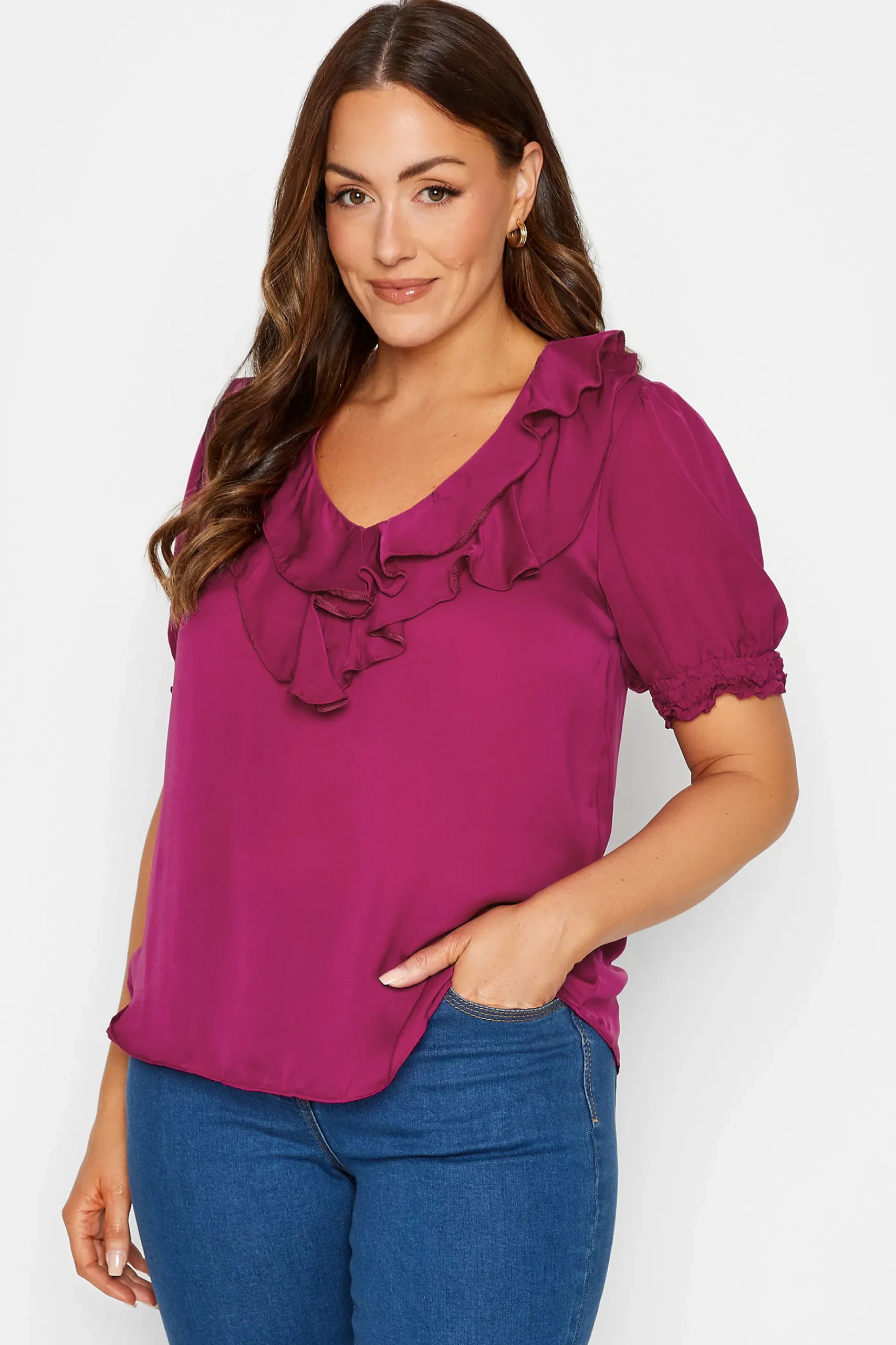 M&Co Womens M&Co Purple Frill Front Blouse