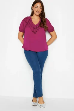 M&Co Womens M&Co Purple Frill Front Blouse