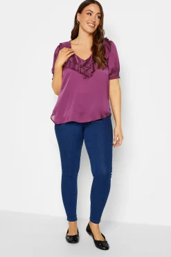 M&Co Womens M&Co Purple Frill Front Satin Blouse
