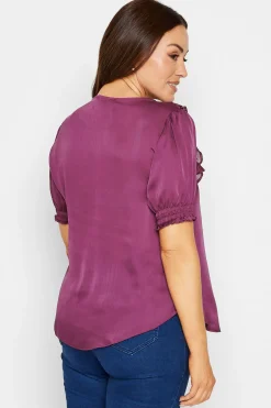 M&Co Womens M&Co Purple Frill Front Satin Blouse
