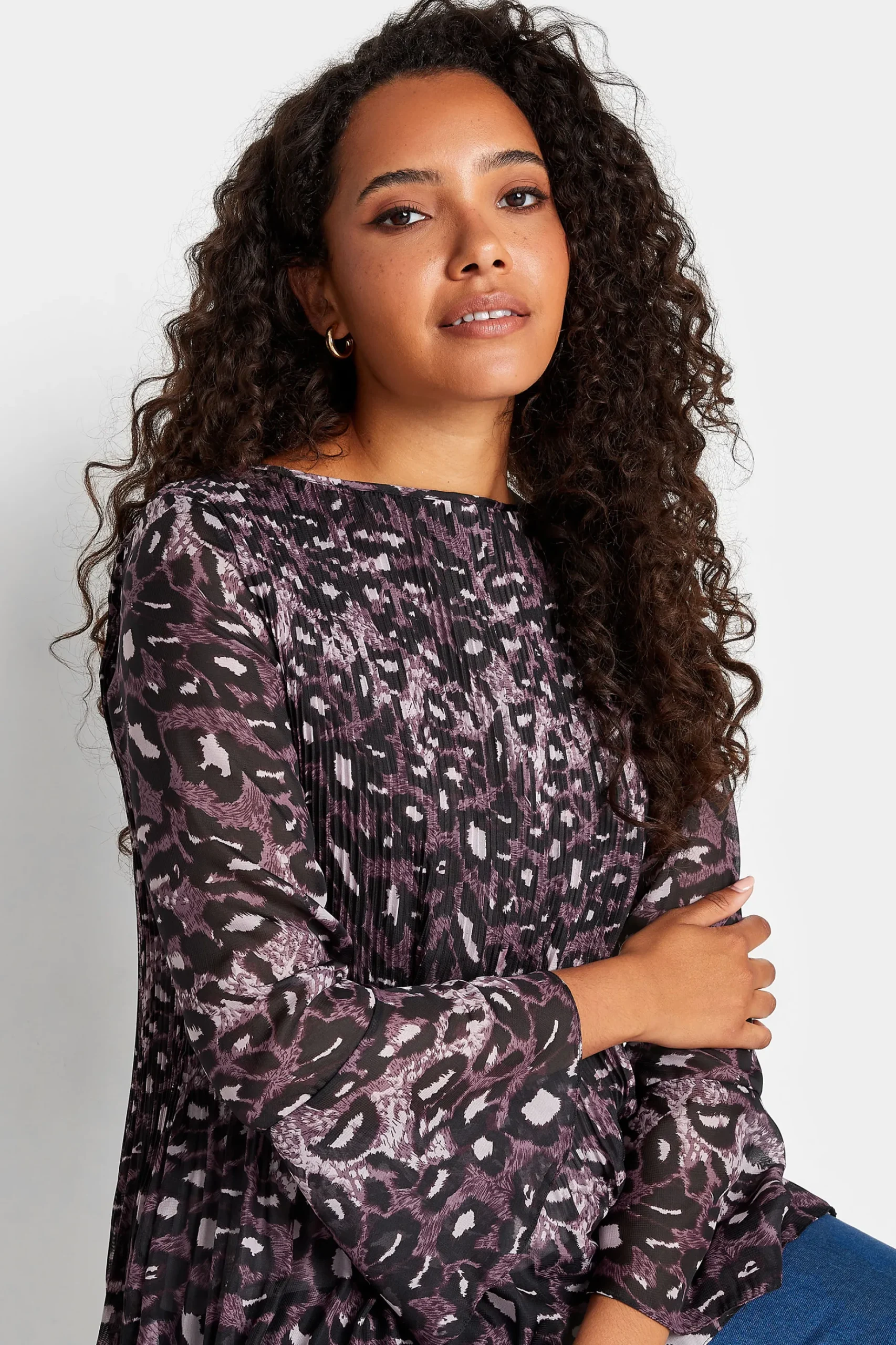M&Co Womens M&Co Purple Leopard Print Pleat Blouse