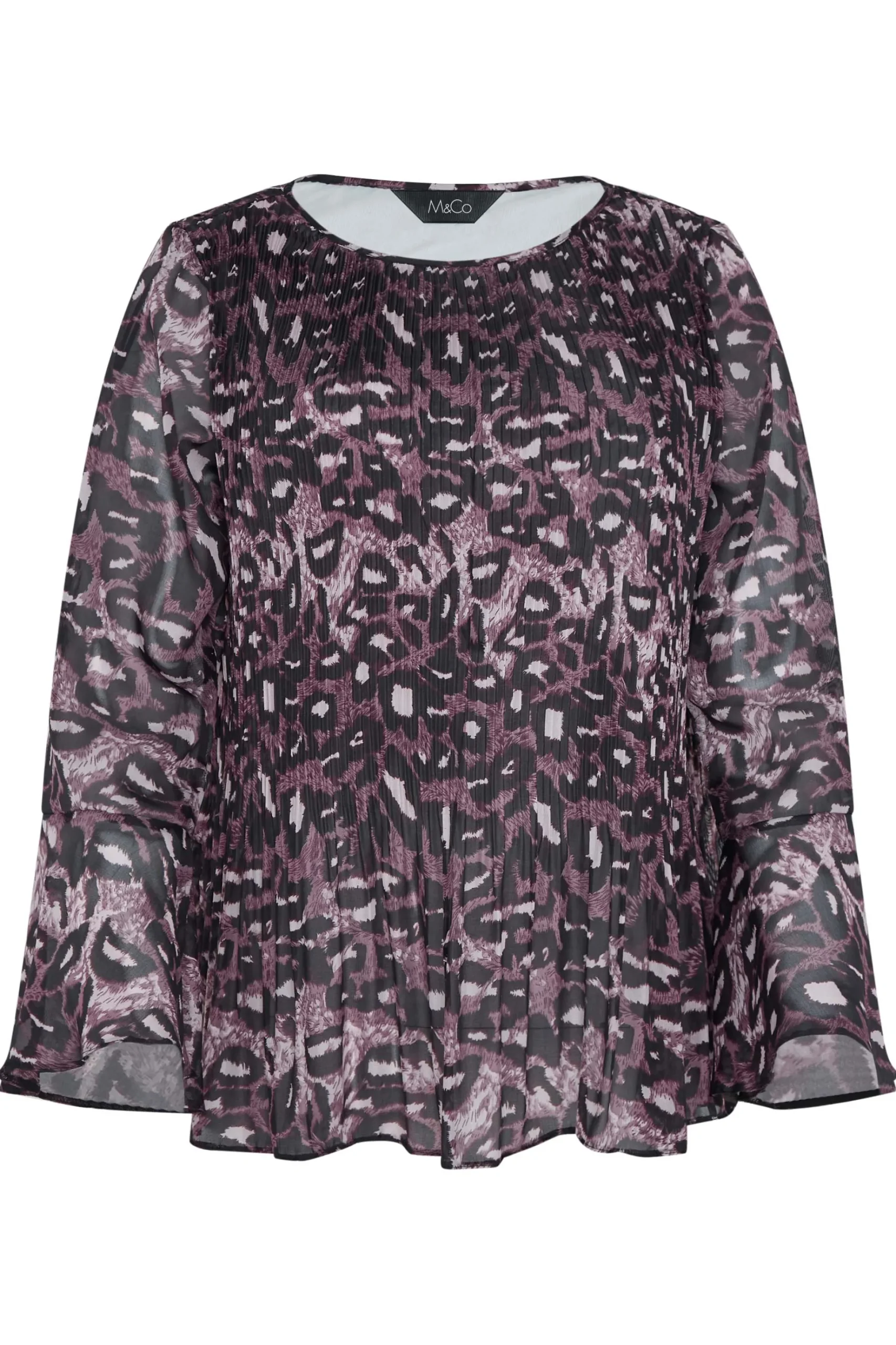 M&Co Womens M&Co Purple Leopard Print Pleat Blouse