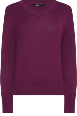 M&Co Womens M&Co Purple Long Sleeve V-Neck Jumper