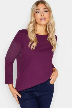 M&Co Womens M&Co Purple Long Sleeve Cotton Blend Top