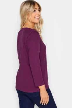 M&Co Womens M&Co Purple Long Sleeve Cotton Blend Top