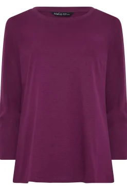 M&Co Womens M&Co Purple Long Sleeve Cotton Blend Top