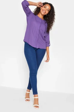 M&Co Womens M&Co Purple Satin Contrast Panel Shirt