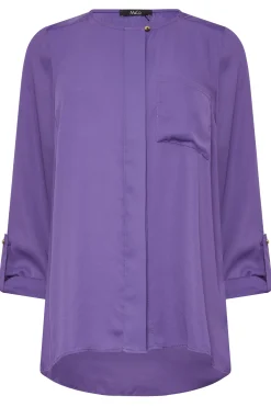 M&Co Womens M&Co Purple Satin Contrast Panel Shirt