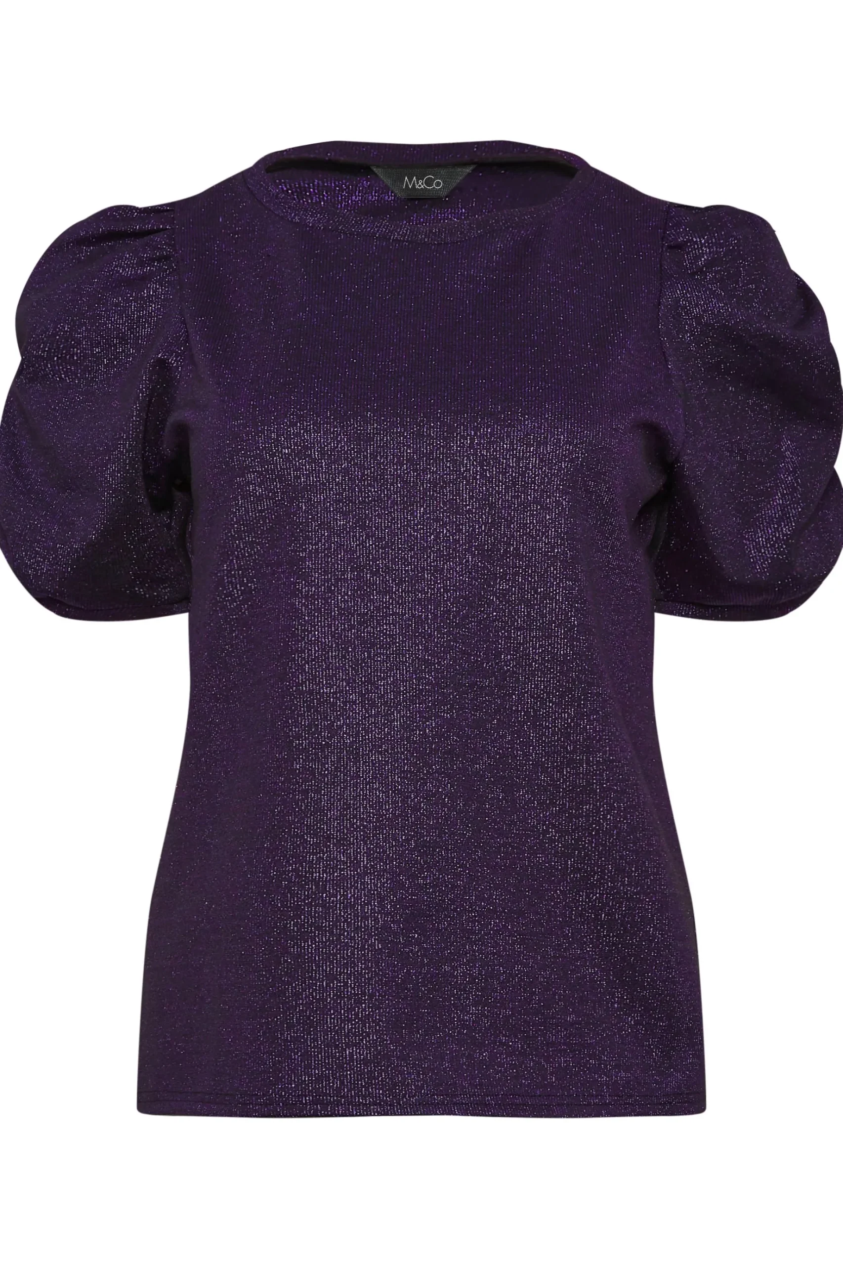 M&Co Womens M&Co Purple Shimmer Ruched Sleeve Blouse