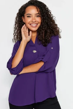 M&Co Womens M&Co Purple Statement Button Tab Sleeve Shirt