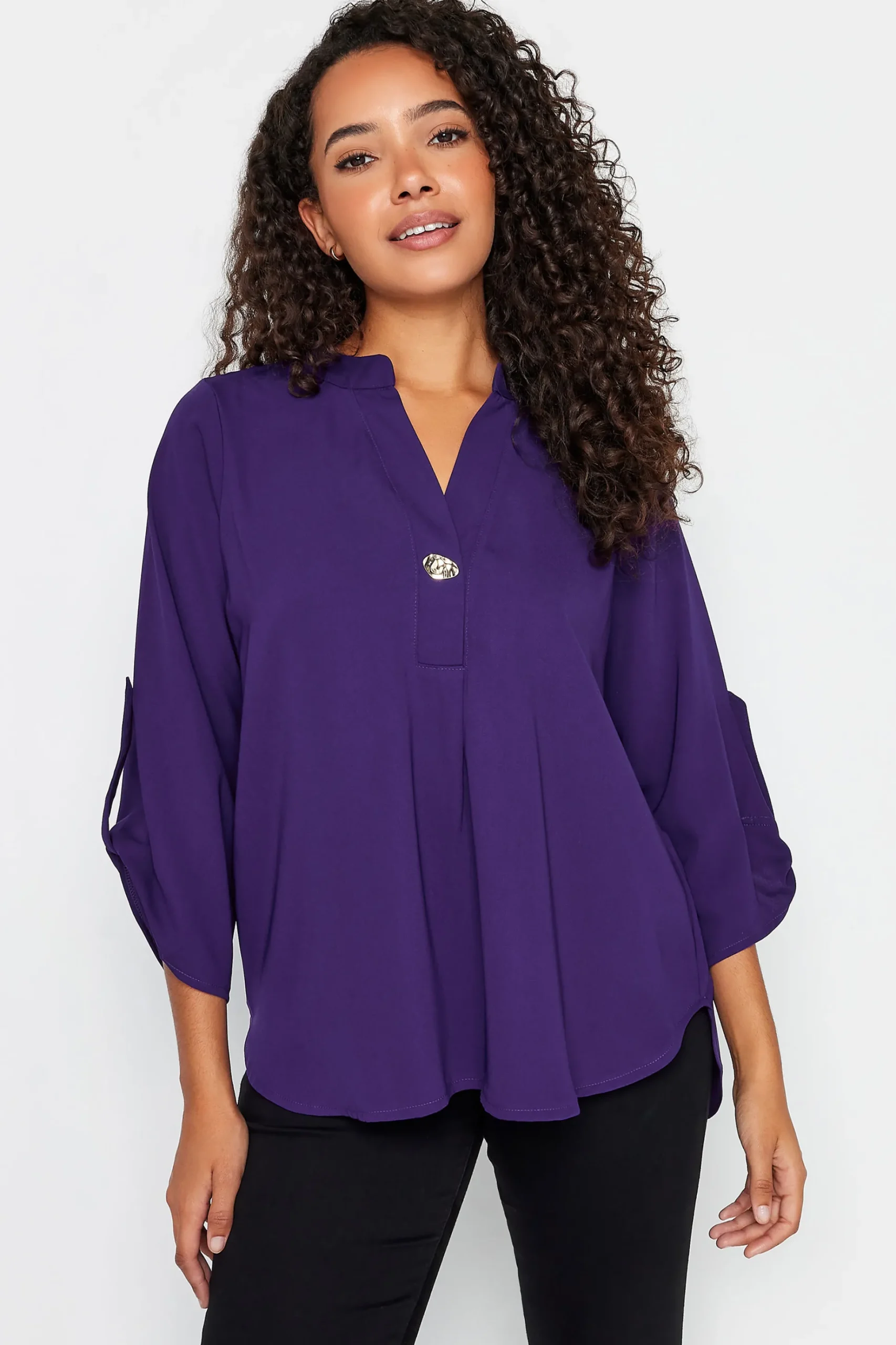 M&Co Womens M&Co Purple Statement Button Tab Sleeve Shirt