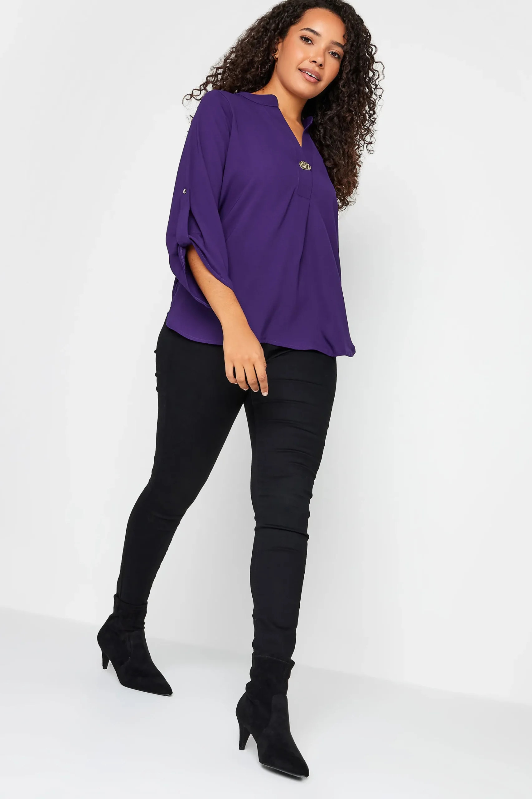 M&Co Womens M&Co Purple Statement Button Tab Sleeve Shirt