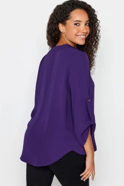 M&Co Womens M&Co Purple Statement Button Tab Sleeve Shirt