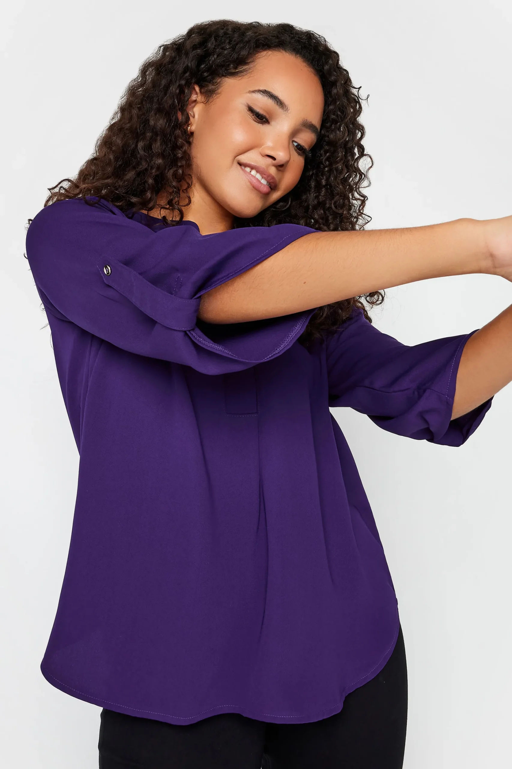 M&Co Womens M&Co Purple Statement Button Tab Sleeve Shirt