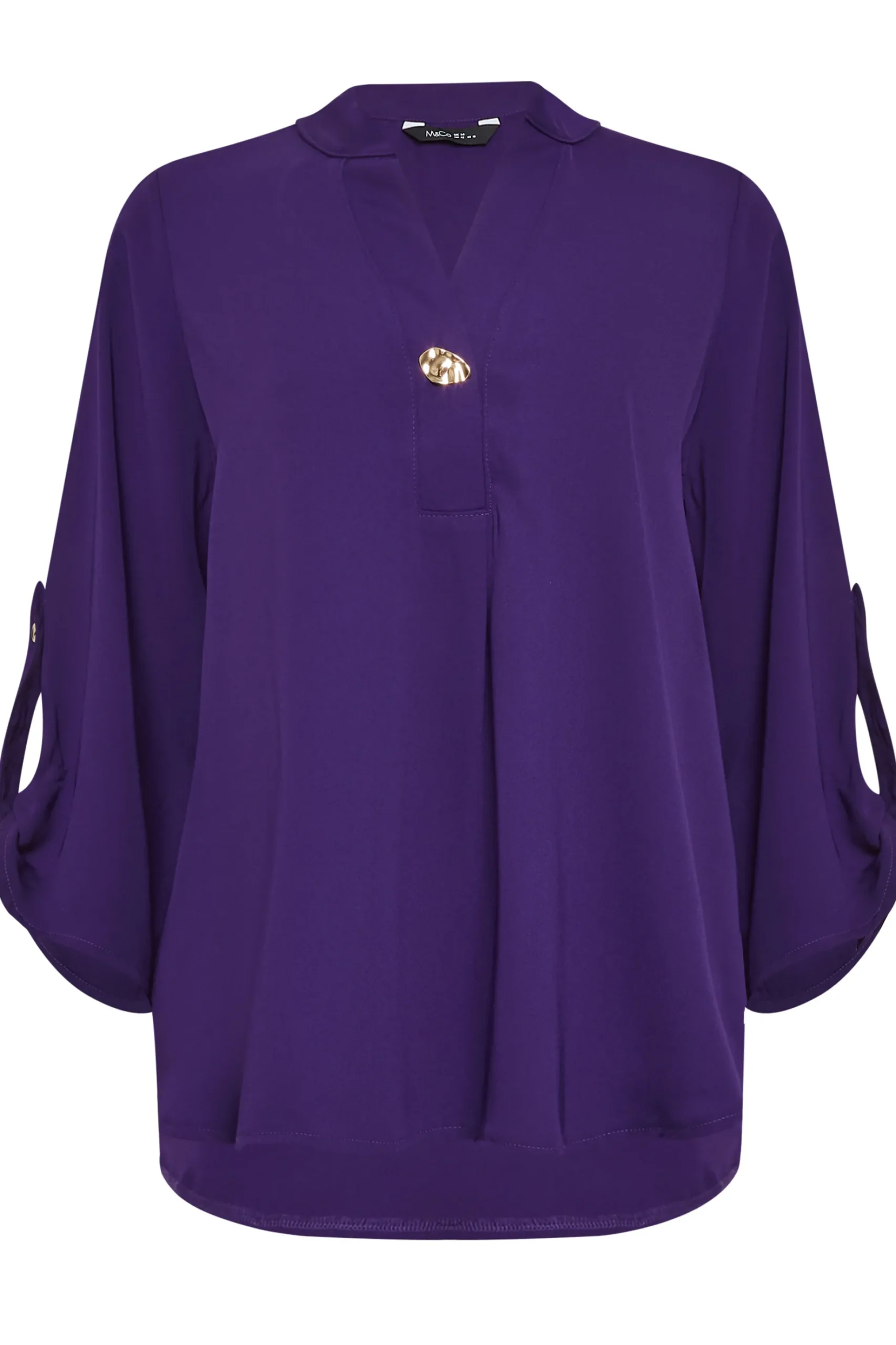M&Co Womens M&Co Purple Statement Button Tab Sleeve Shirt