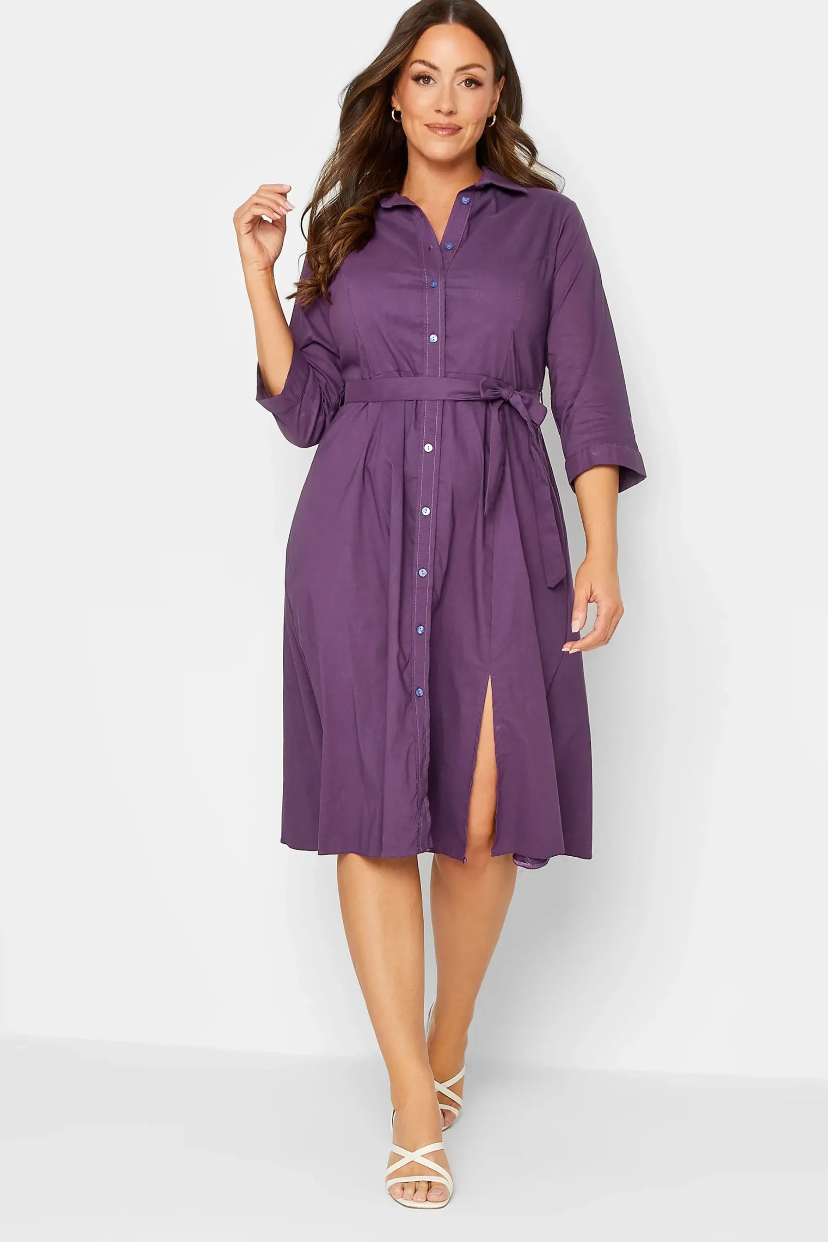 M&Co Womens M&Co Purple Tie Waist Shirt Dress