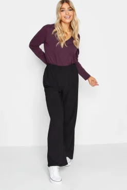 M&Co Womens M&Co Purple V-Neck Long Sleeve Cotton Blend T-Shirt