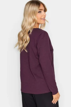 M&Co Womens M&Co Purple V-Neck Long Sleeve Cotton Blend T-Shirt
