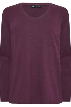 M&Co Womens M&Co Purple V-Neck Long Sleeve Cotton Blend T-Shirt