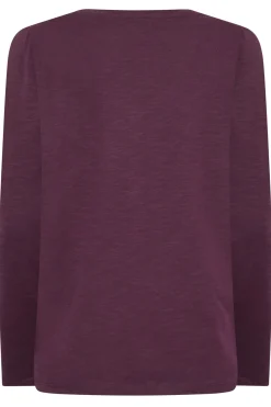 M&Co Womens M&Co Purple V-Neck Long Sleeve Cotton Blend T-Shirt