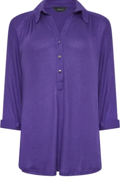 M&Co Womens M&Co Purple V-Neck Half Placket Shirt