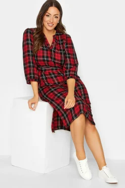 M&Co Womens M&Co Red & Black Check Tie Waist Tunic Dress