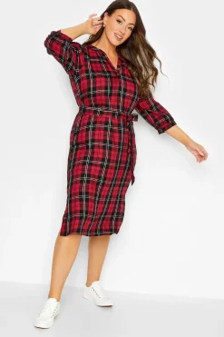 M&Co Womens M&Co Red & Black Check Tie Waist Tunic Dress