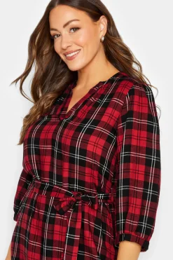 M&Co Womens M&Co Red & Black Check Tie Waist Tunic Dress