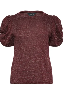M&Co Womens M&Co Red & Silver Glitter Ruched Sleeve Blouse