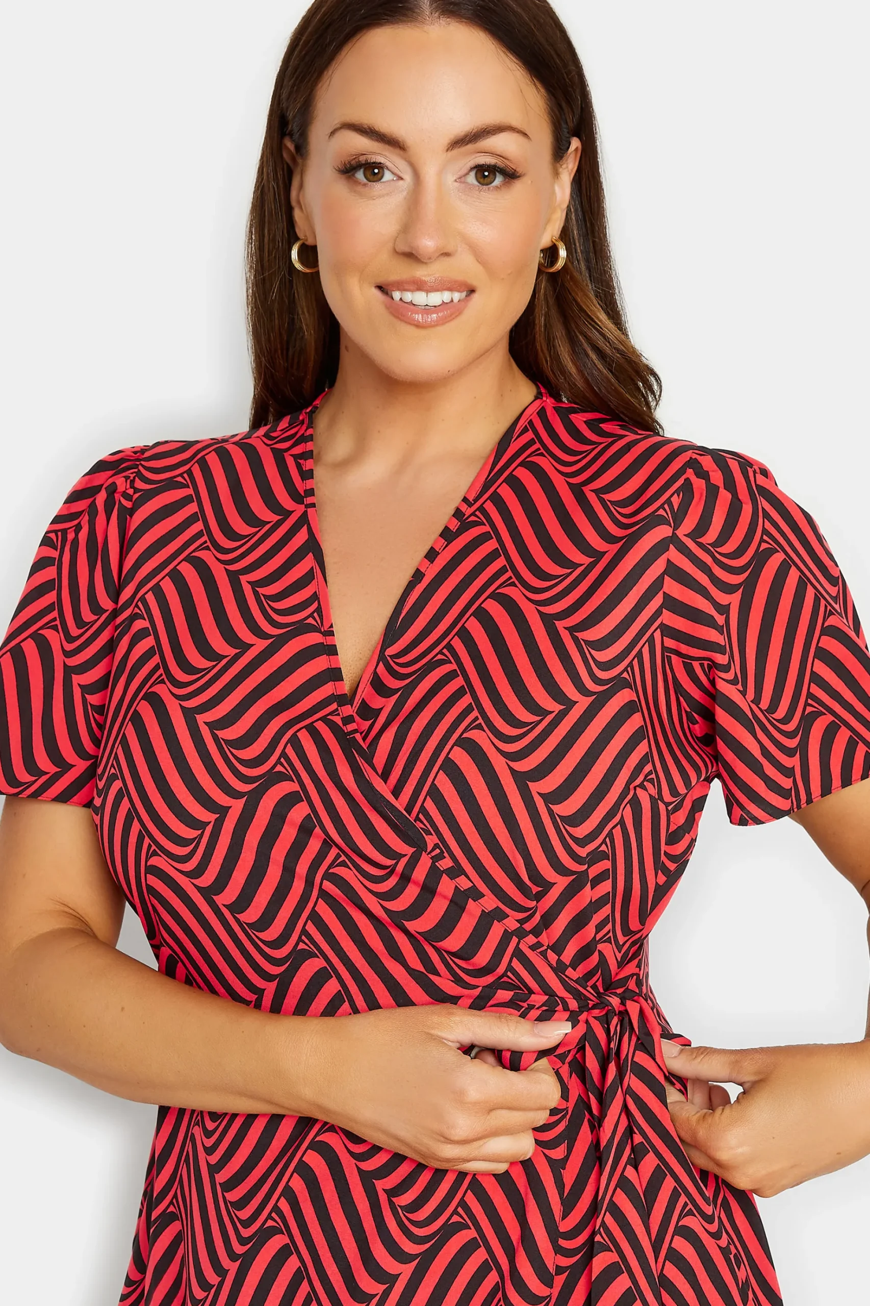 M&Co Womens M&Co Red Abstract Stripe Wrap Dress