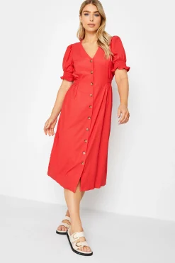 M&Co Womens M&Co Red Button Through Midi Dress
