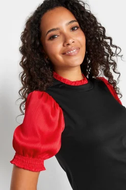 M&Co Womens M&Co Red Contrast Sleeve Blouse