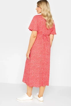M&Co Womens M&Co Red Ditsy Spot Print Midi Button Through Tea Dress